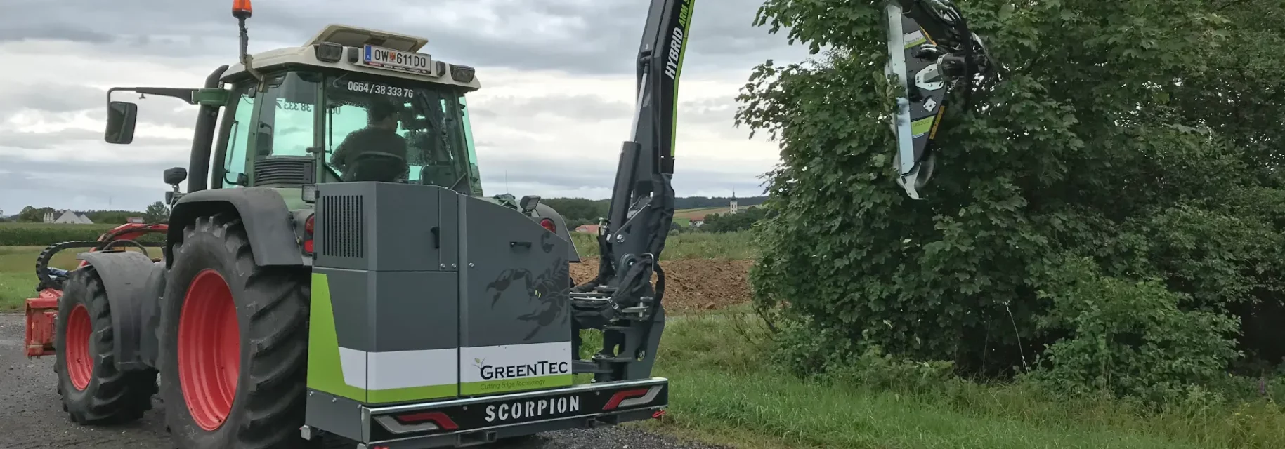 Tree trimming with arm mower