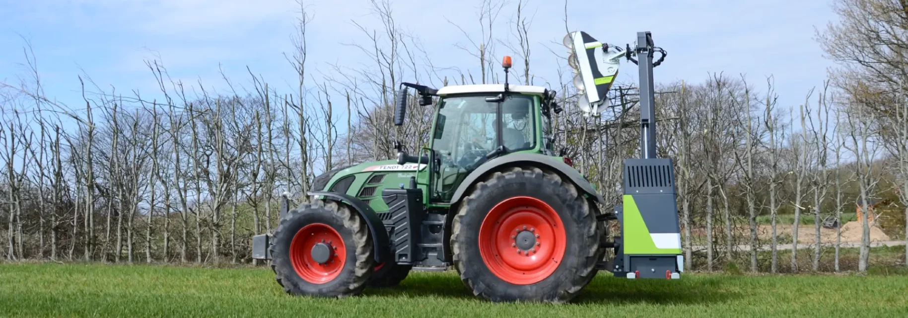 Tree trimming with boom mower arm