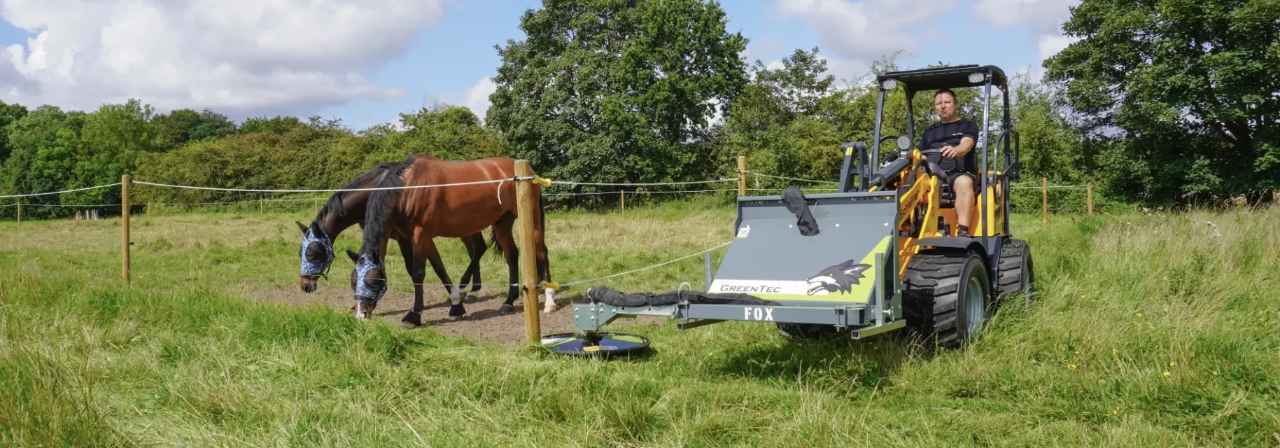 Fence line trimmer mounted on skid steer loader